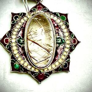 Sterling Silver 925 Pendant with Semiprecious Stones and Enamel Designer piece